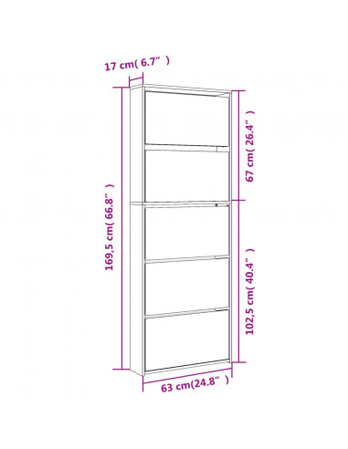 Scarpiera con Specchio a 5 Livelli Grigio Cemento 63x17x169,5cm
