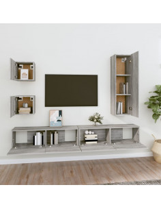 Set di Mobili Porta TV 5 pz Grigio Sonoma in Legno Multistrato 2