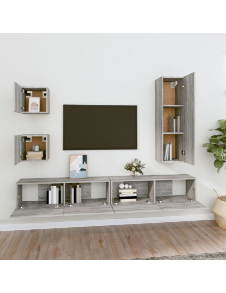 Set di Mobili Porta TV 5 pz Grigio Sonoma in Legno Multistrato