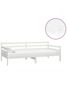 Divano Letto con Materasso 90x200 cm Bianco in Legno di Pino