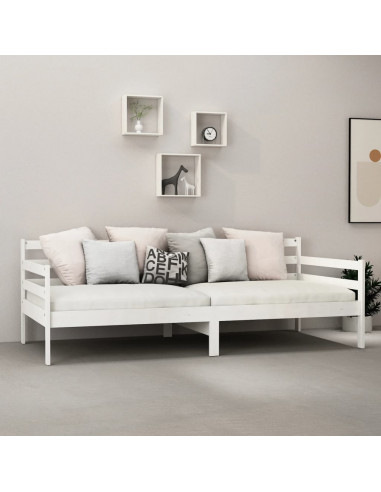 Divano Letto con Materasso 90x200 cm Bianco in Legno di Pino