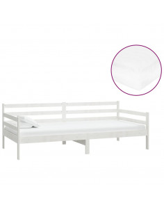 Divano Letto con Materasso 90x200 cm Bianco in Legno di Pino