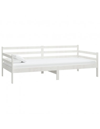 Divano Letto con Materasso 90x200 cm Bianco in Legno di Pino