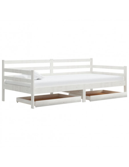 Divano Letto con Cassetti 90x200 cm Bianco in Massello di Pino