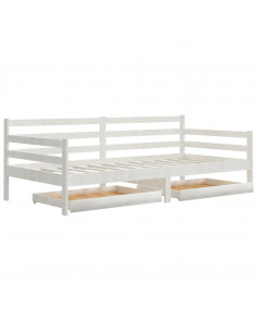 Divano Letto con Cassetti 90x200 cm Bianco in Massello di Pino 2