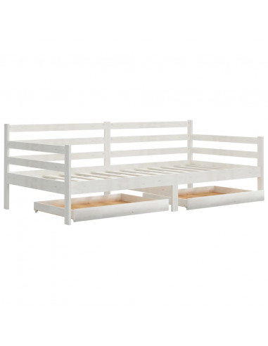 Divano Letto con Cassetti 90x200 cm Bianco in Massello di Pino