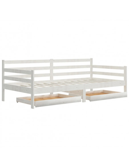 Divano Letto con Cassetti 90x200 cm Bianco in Massello di Pino