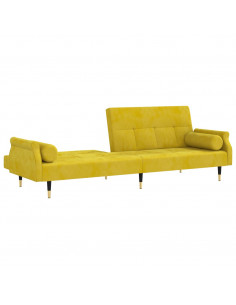 Divano Letto con Cuscini Giallo in Velluto