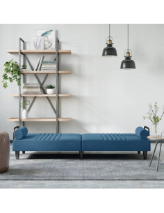 Divano Letto con Braccioli Blu in Velluto 2