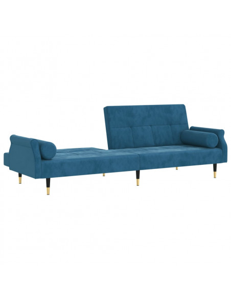 Divano Letto con Cuscini Blu in Velluto