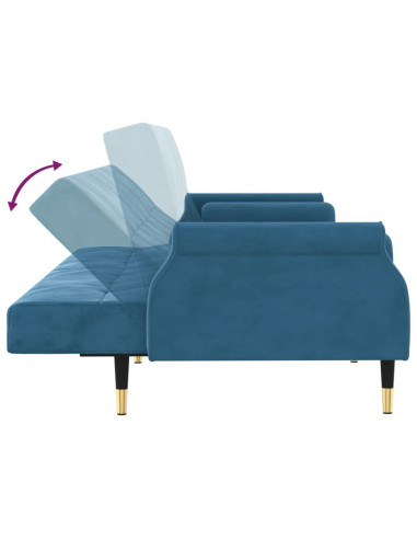 Divano Letto con Cuscini Blu in Velluto