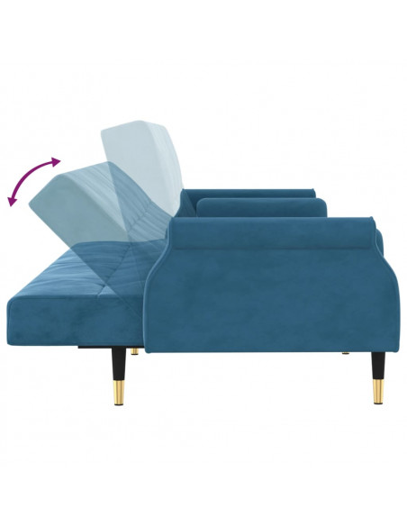 Divano Letto con Cuscini Blu in Velluto