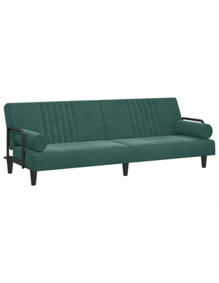 Divano Letto con Braccioli Verde Scuro in Velluto