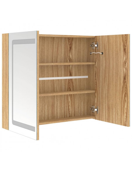 Armadietto Bagno con Specchio e LED Rovere 80x12x68 cm