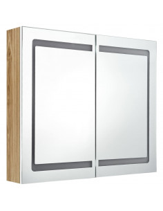 Armadietto Bagno con Specchio e LED Bianco e Rovere 80x12x68 cm 2