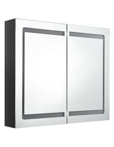 Armadietto Bagno con Specchio e LED Nero Lucido 80x12x68 cm