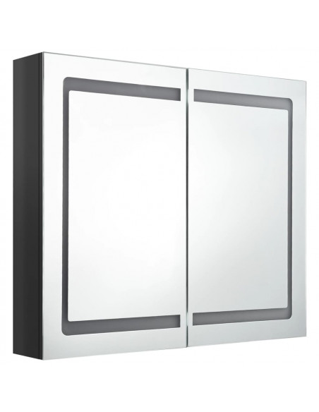 Armadietto Bagno con Specchio e LED Nero Lucido 80x12x68 cm