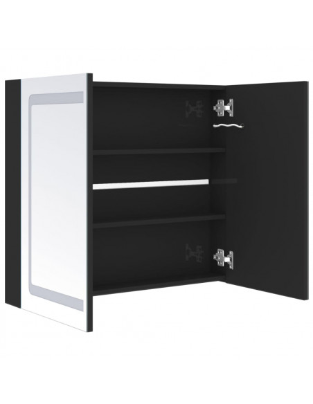 Armadietto Bagno con Specchio e LED Nero Lucido 80x12x68 cm