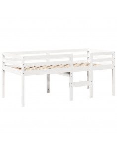 Letto a Soppalco con Tetto Bianco 90x200 cm in Legno di Pino