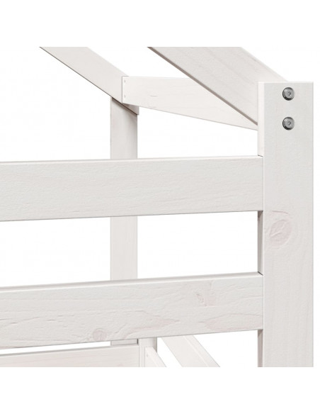 Letto a Soppalco con Tetto Bianco 90x200 cm in Legno di Pino
