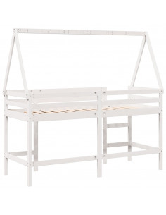 Letto Soppalco con Scala e Tetto Bianco 90x200 cm Massello Pino 2