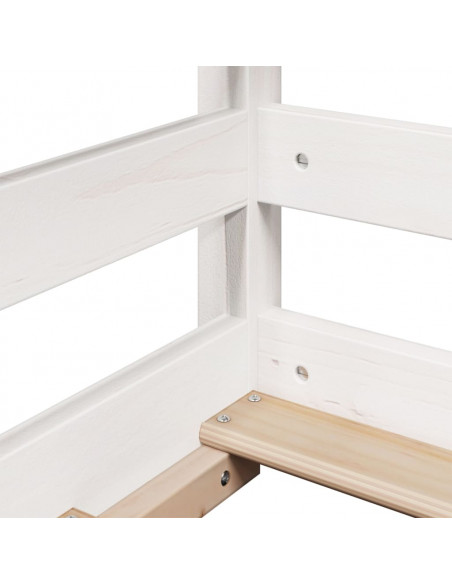 Letto Soppalco con Scala e Tetto Bianco 90x200 cm Massello Pino