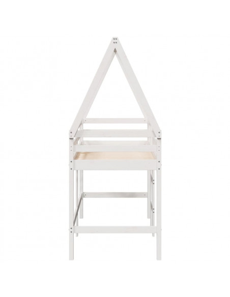 Letto Soppalco con Scala e Tetto Bianco 90x200 cm Massello Pino