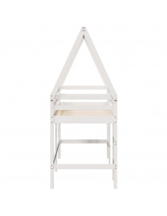 Letto Soppalco con Scala e Tetto Bianco 90x190 cm Massello Pino