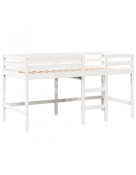 Letto Soppalco con Scala e Tetto Bianco 90x200 cm Massello Pino