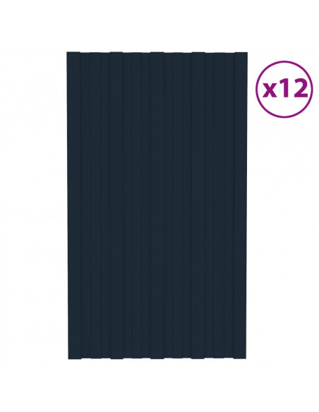 Pannelli da Tetto 12 pz in Acciaio Zincato Antracite 80x45 cm