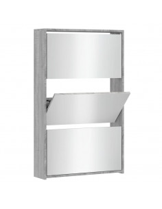 Scarpiera con Specchio a 3 Livelli Grigio sonoma 63x17x102,5 cm