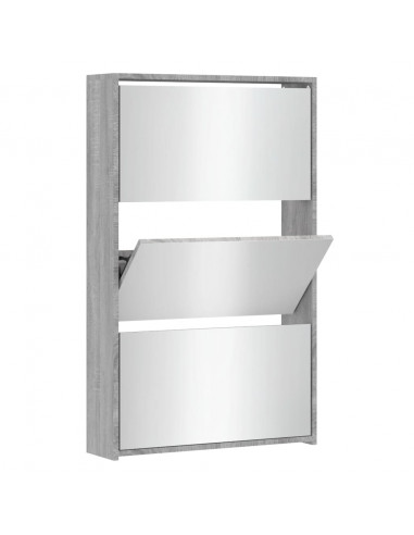 Scarpiera con Specchio a 3 Livelli Grigio sonoma 63x17x102,5 cm