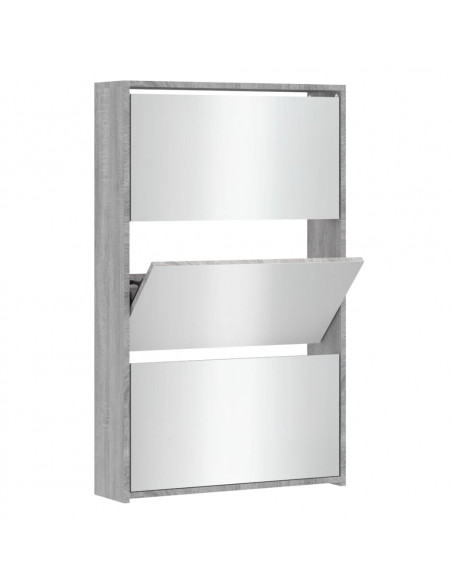 Scarpiera con Specchio a 3 Livelli Grigio sonoma 63x17x102,5 cm
