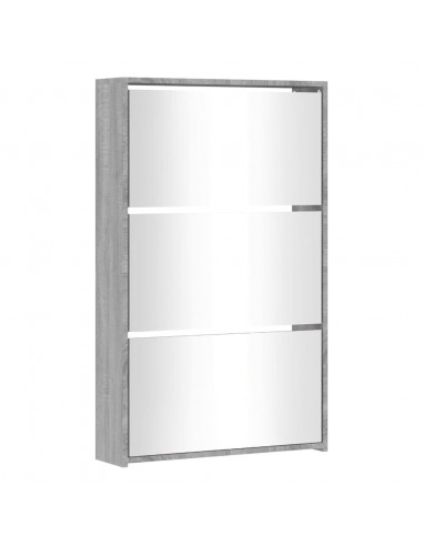 Scarpiera con Specchio a 3 Livelli Grigio sonoma 63x17x102,5 cm