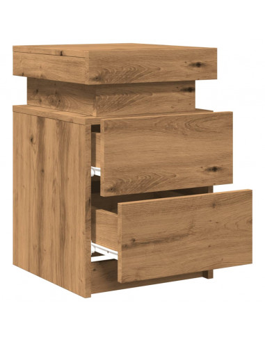 Comodino con LED Rovere Artigianale 35x39x55 cm in Truciolato