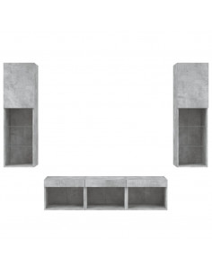 Mobili TV a Muro con LED 5pz Grigio Cemento Legno Multistrato