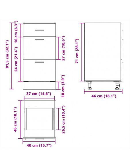 Armadio Inferiore Grigio Cemento 40x46x81,5cm Legno Multistrato