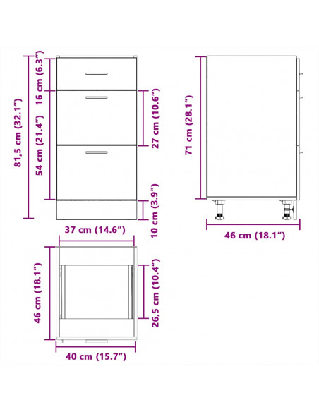 Armadio Inferiore Nero 40x46x81,5 cm in Legno Multistrato