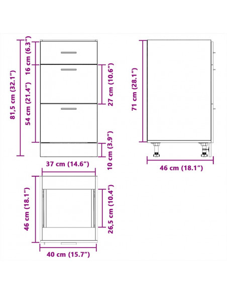 Armadio Inferiore Rovere Fumo 40x46x81,5cm in Legno Multistrato