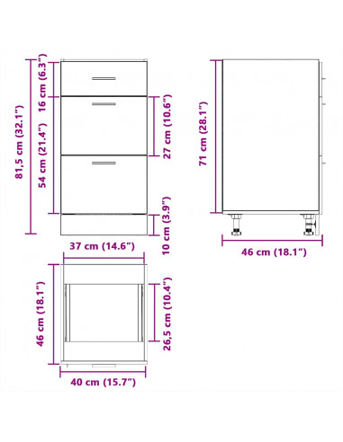 Armadio Inferiore Rovere Marrone 40x46x81,5cm Legno Multistrato