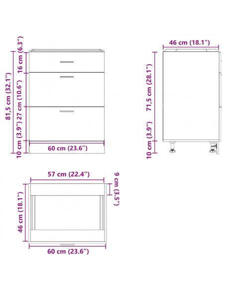 Base da Cucina Rovere Fumo in Legno Multistrato