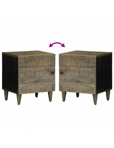 Comodini 2pz Grigio Chiaro 40x33x46 cm in Legno Massello Mango