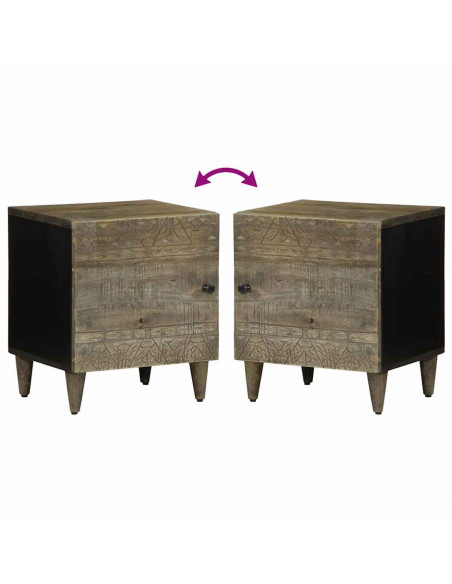 Comodini 2pz Grigio Chiaro 40x33x46 cm in Legno Massello Mango