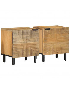 Comodini 2pz Marrone 40x33x46 cm in Legno Massello di Mango