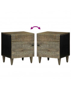 Comodino Grigio Chiaro 40x33x46 cm in Legno Massello di Mango 2