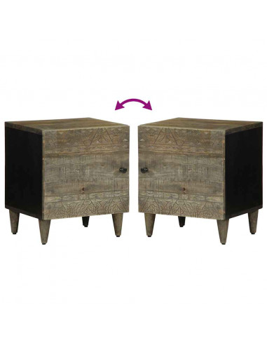 Comodino Grigio Chiaro 40x33x46 cm in Legno Massello di Mango