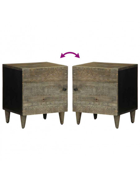 Comodino Grigio Chiaro 40x33x46 cm in Legno Massello di Mango