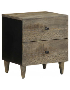 Comodino Grigio Chiaro 40x33x46 cm in Legno Massello di Mango