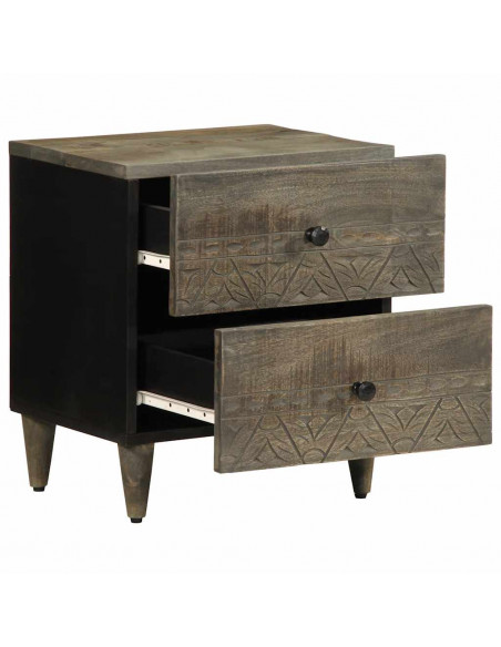 Comodino Grigio Chiaro 40x33x46 cm in Legno Massello di Mango