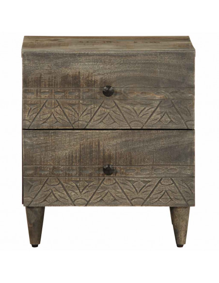 Comodino Grigio Chiaro 40x33x46 cm in Legno Massello di Mango